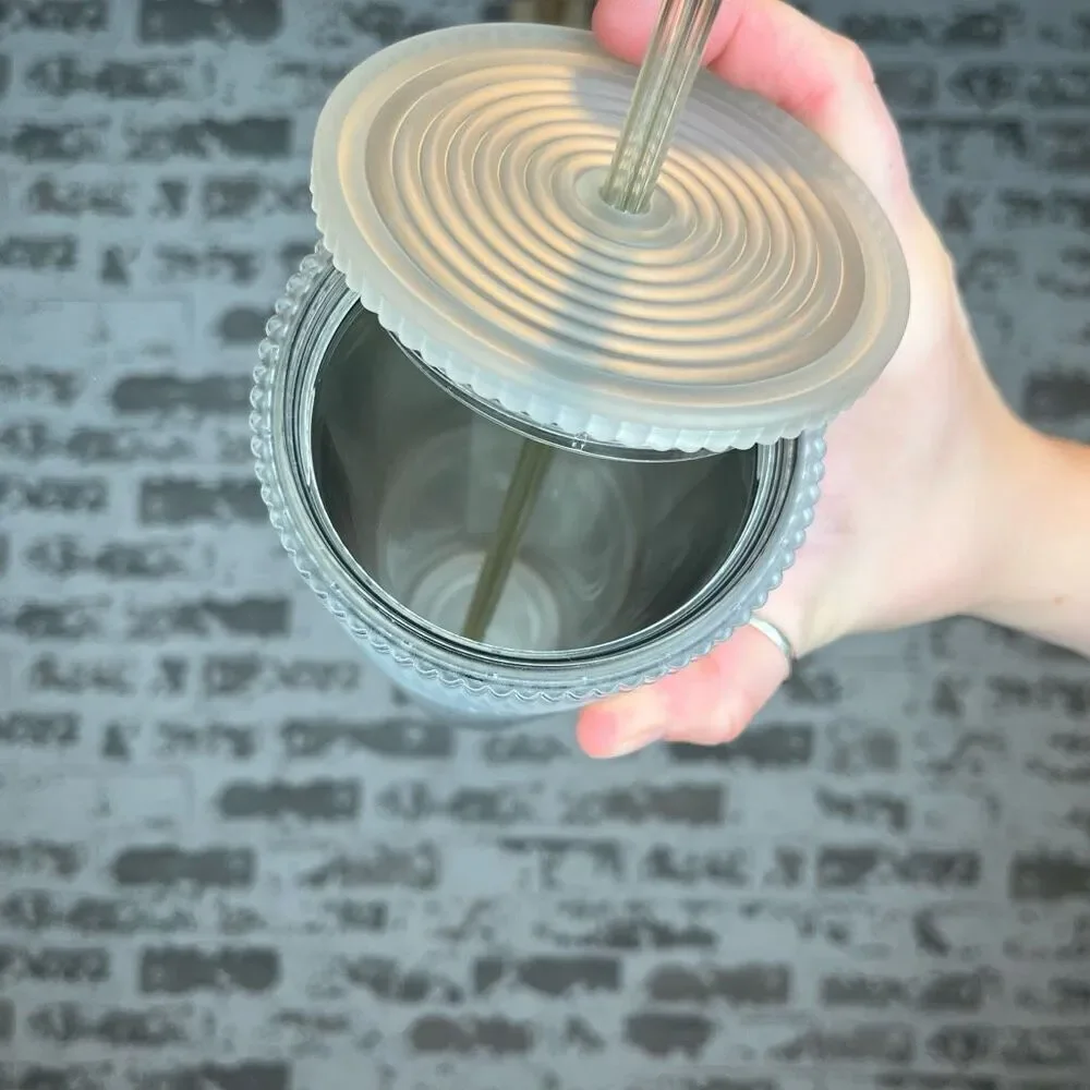 Starbucks | gray wave scalloped drink cup with straw